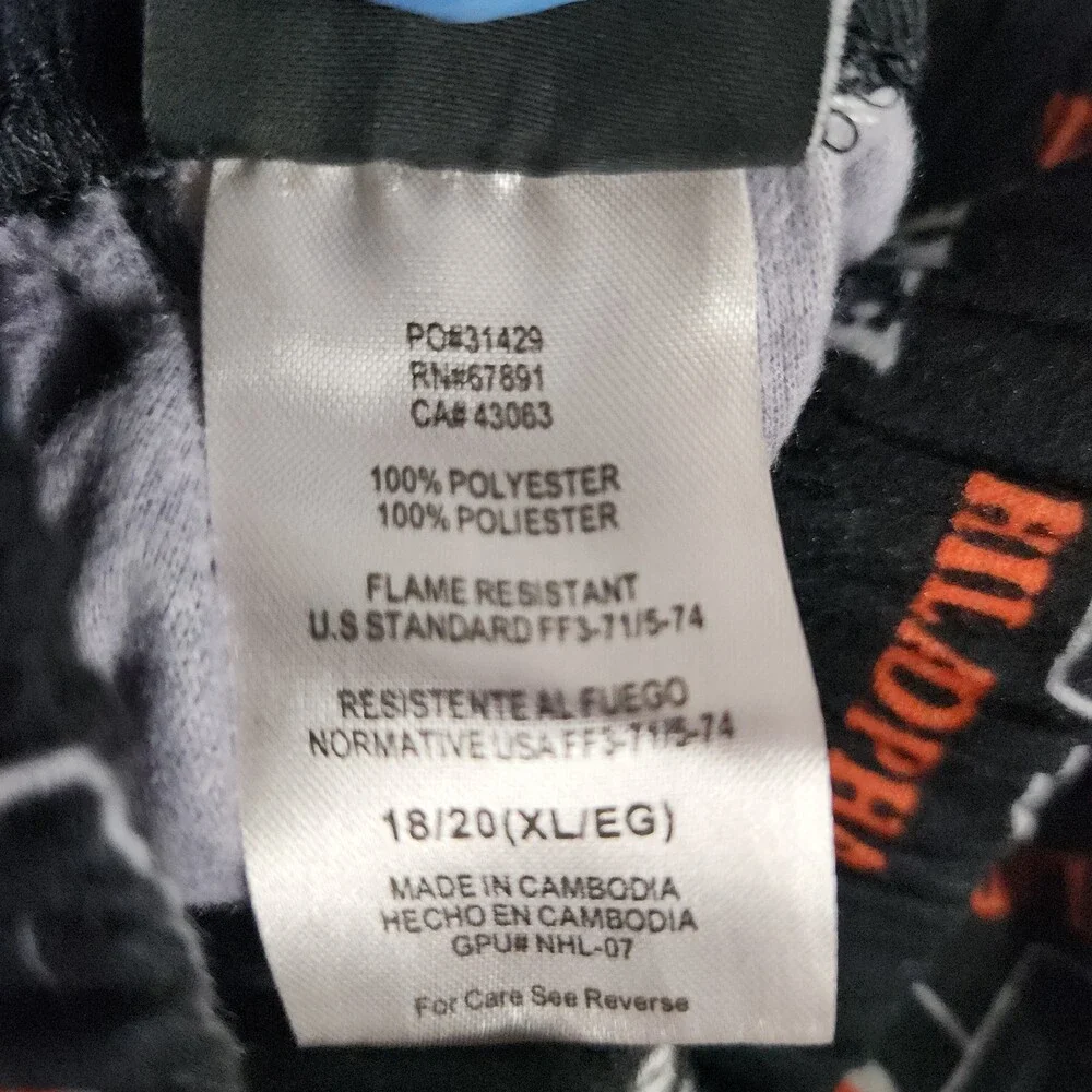 Nhl Philadelphia Flyers Youth XL Flame Resistant Sleep Pajama Pants Black 139